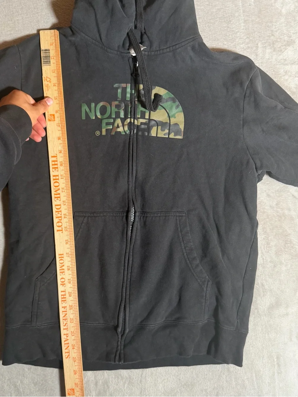 The North Face Charcoal Gray Hoodie with Camouflage Logo
